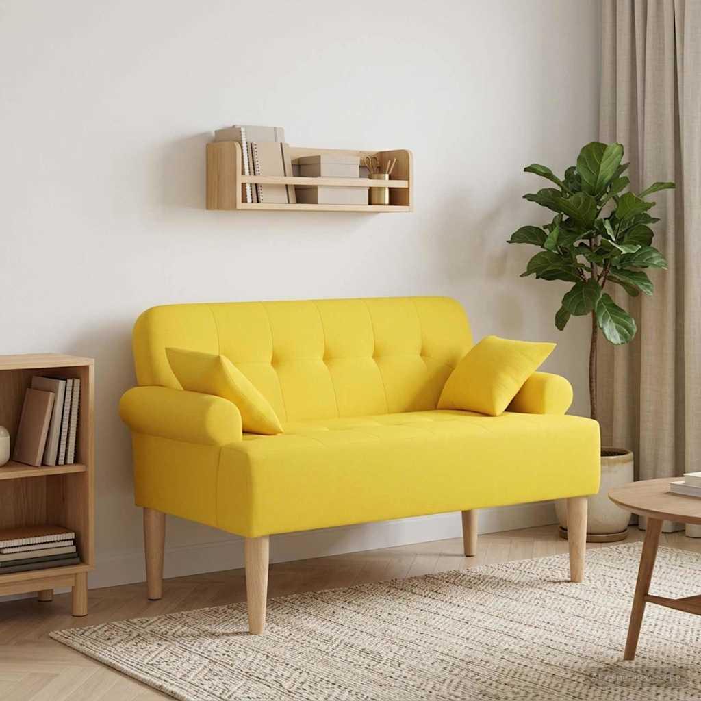 Loveseat bænk med knap tufting i lys gul stof 120 x 65 x 79 cm