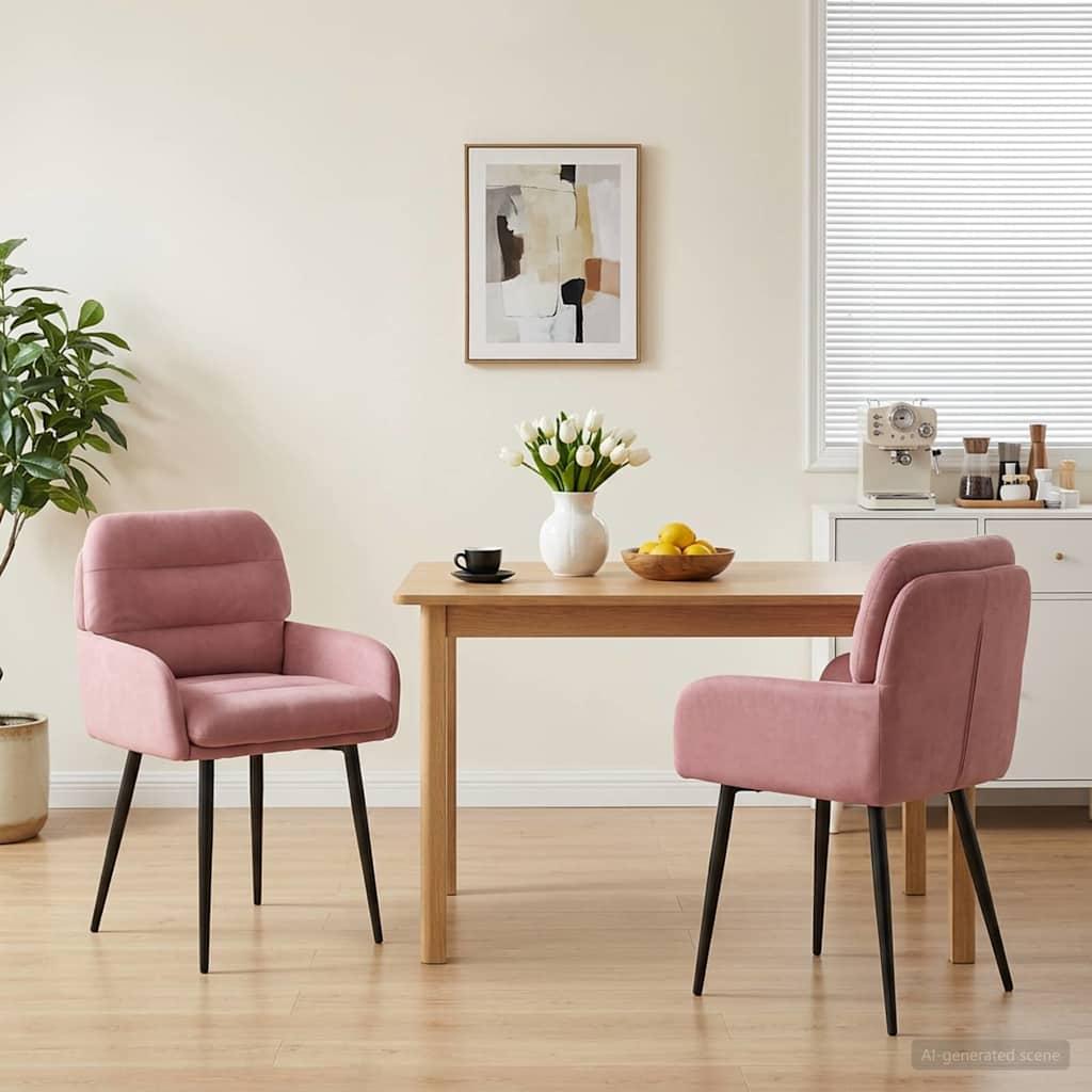 Spisestole 2 stk i lyserød fløjl med armlæn 59 x 59,5 x 90 cm
