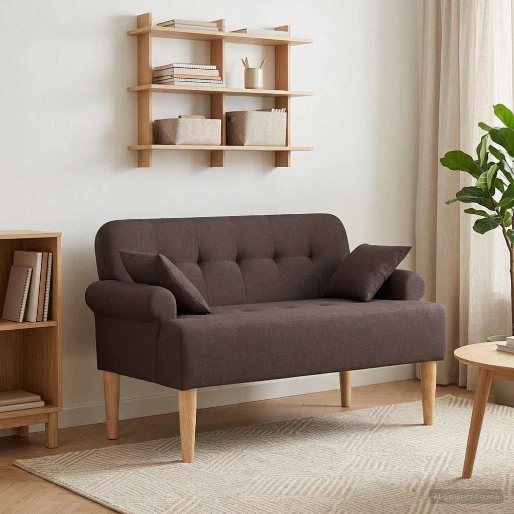 2-personers loveseat bænk med knap tufting i mørk brun stof 120 x 65 x 79 cm