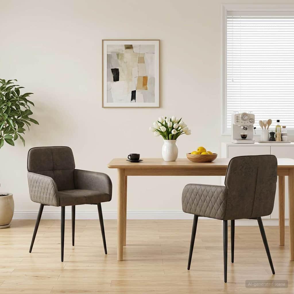 Spisestole 2 stk i faux suede læder med armlæn - mørkegrå 59 x 56,5 x 85 cm