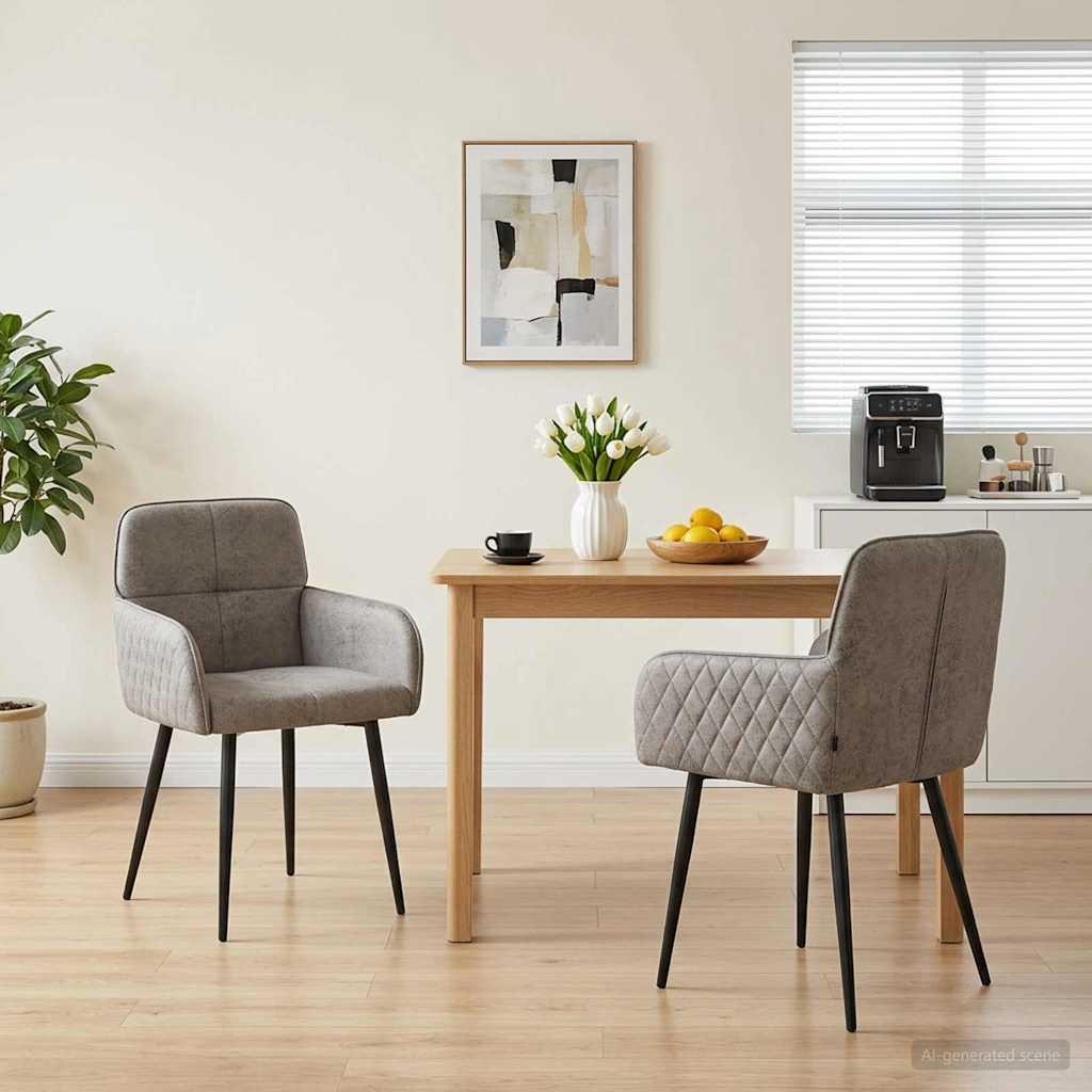 Spisestole 2 stk i faux suede læder med armlæn - lysegrå 59 x 56,5 x 85 cm