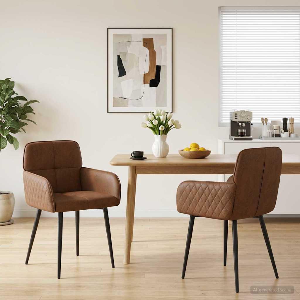Spisestole 2 stk i faux suede læder med armlæn - brun 59 x 56,5 x 85 cm
