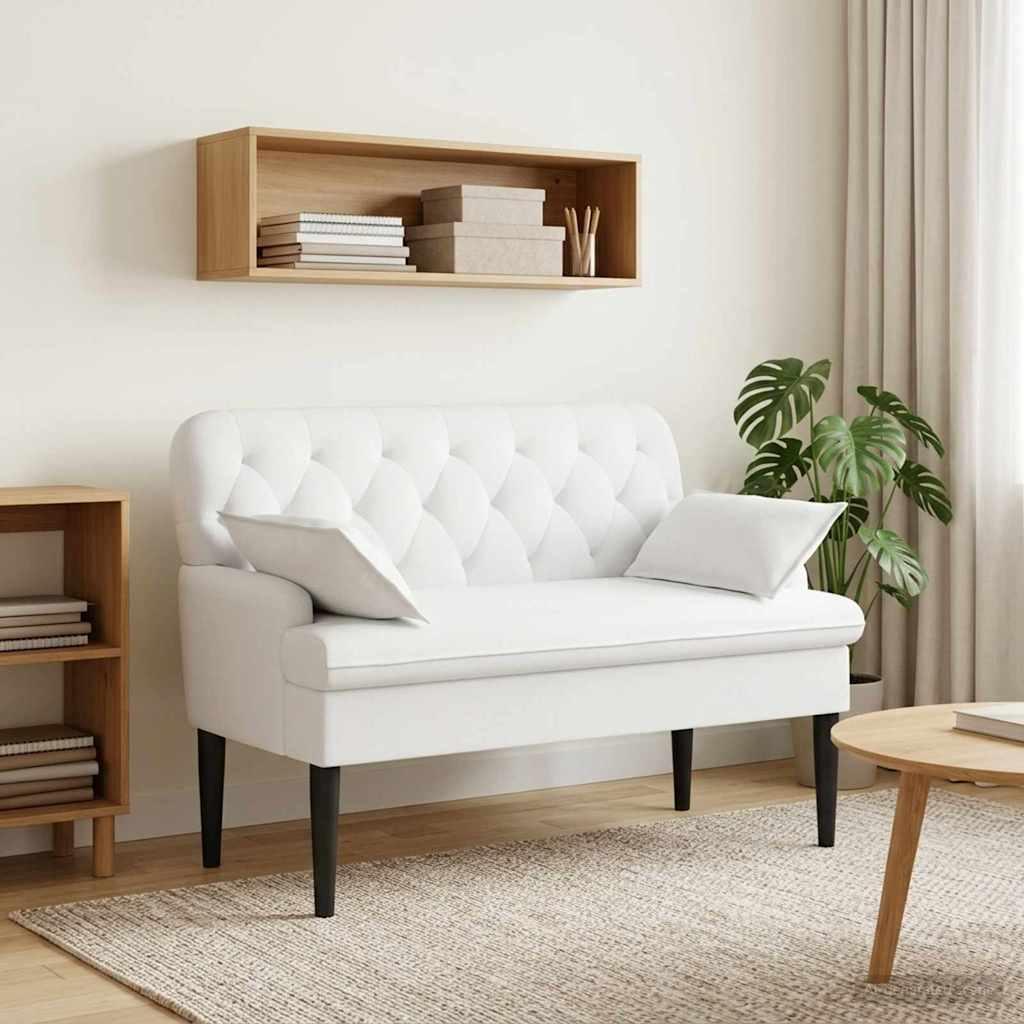 2-personers polstret bænk med knap tufting i hvid 111 x 68 x 80 cm