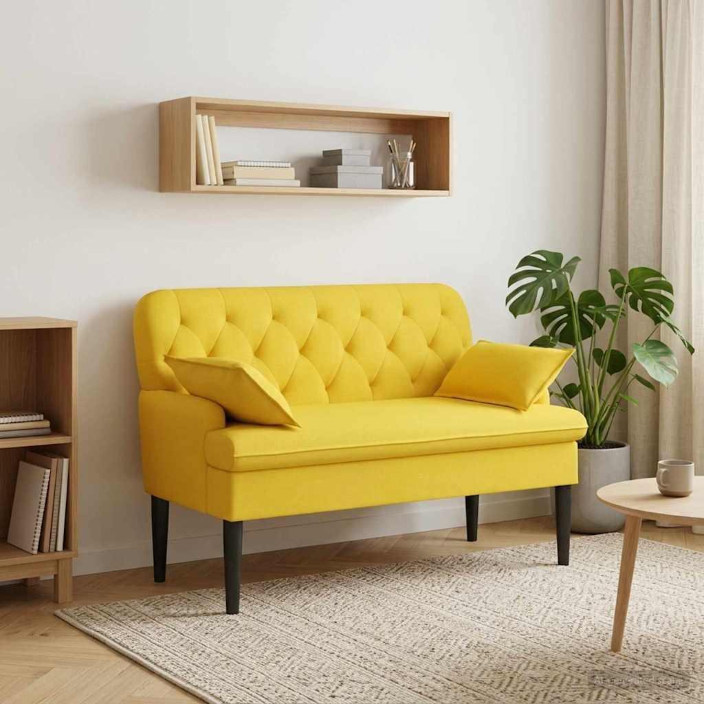 2-personers loveseat med knap tufting i lys gul stof 111 x 68 x 80 cm