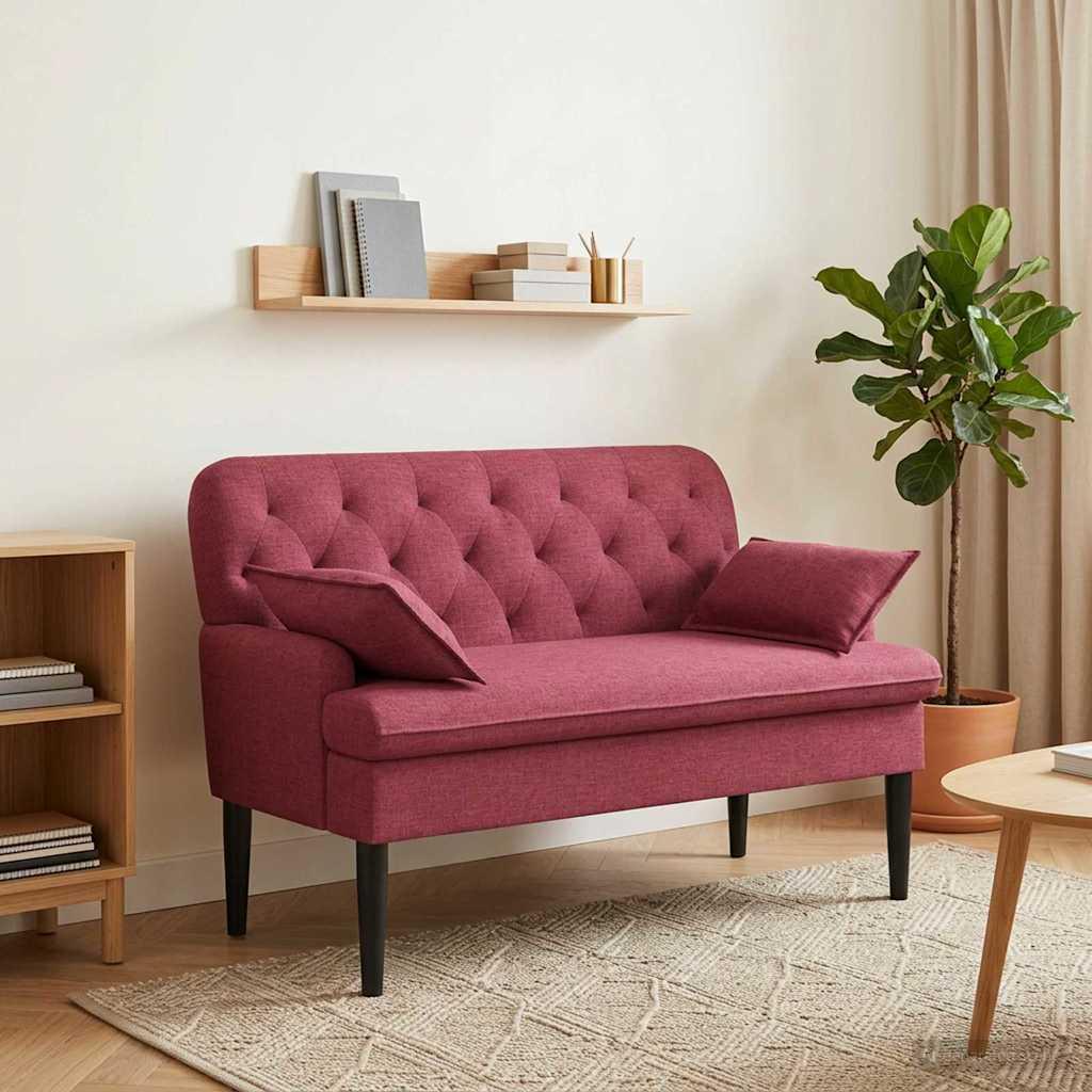 2-personers loveseat bænk med knap tufting i vinrød stof 111 x 68 x 80 cm