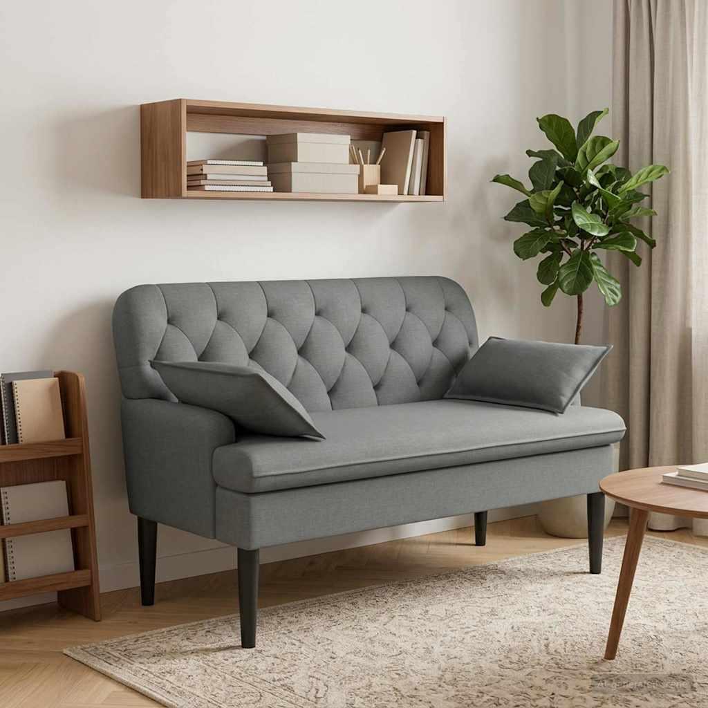 2-personers polstret bænk med knap tufting i mørkegrå stof - 111 x 68 x 80 cm