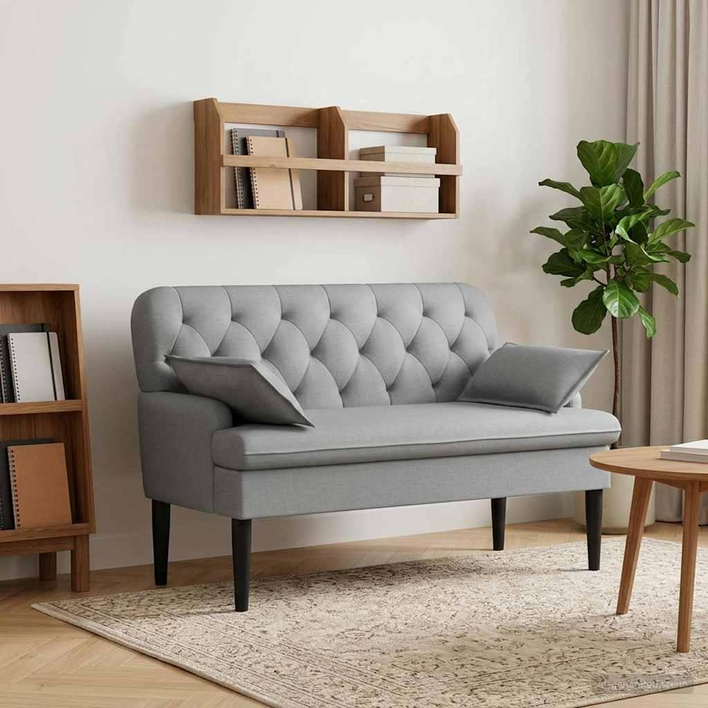 2-personers loveseat bænk med knap tufting i lysegrå stof 111 x 68 x 80 cm