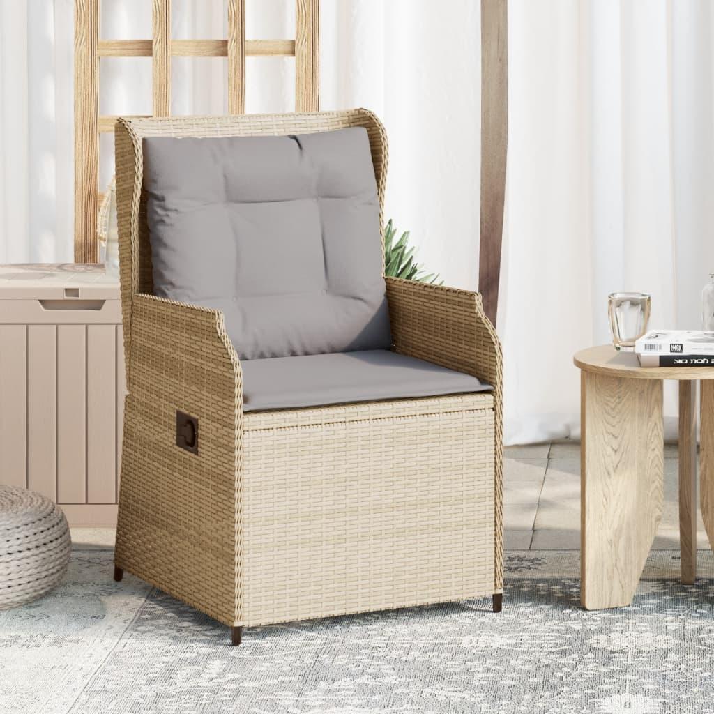 Havestole 2 stk. med lænefunktion og hynder i polyrattan beige