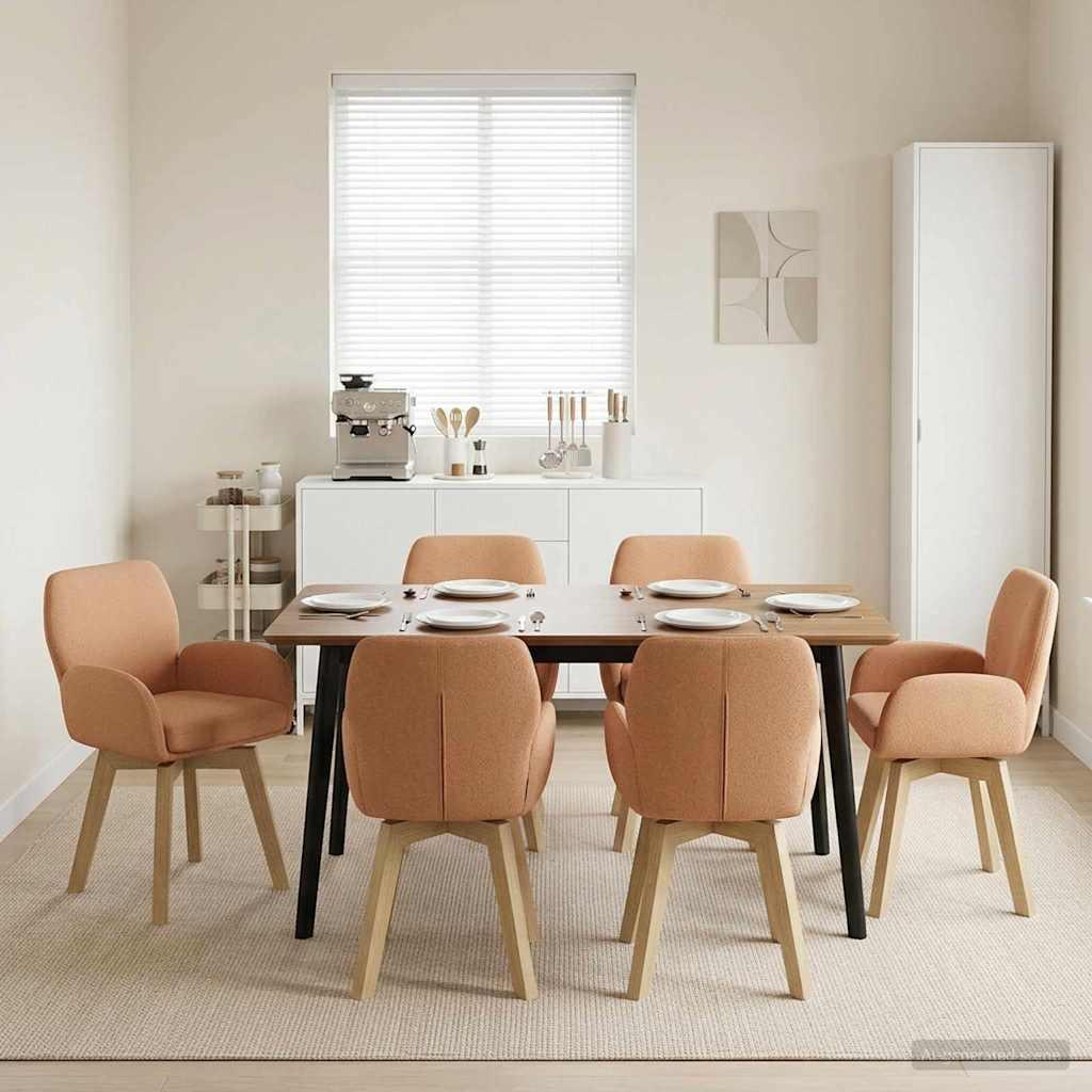 Svingende spisestole 6 stk i bouclé beige 54 x 58 x 87 cm