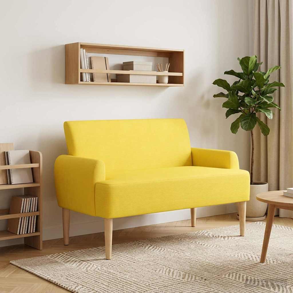 2-personers loveseat i lys gul velourstof med knap tufting 116 x 67 x 81 cm