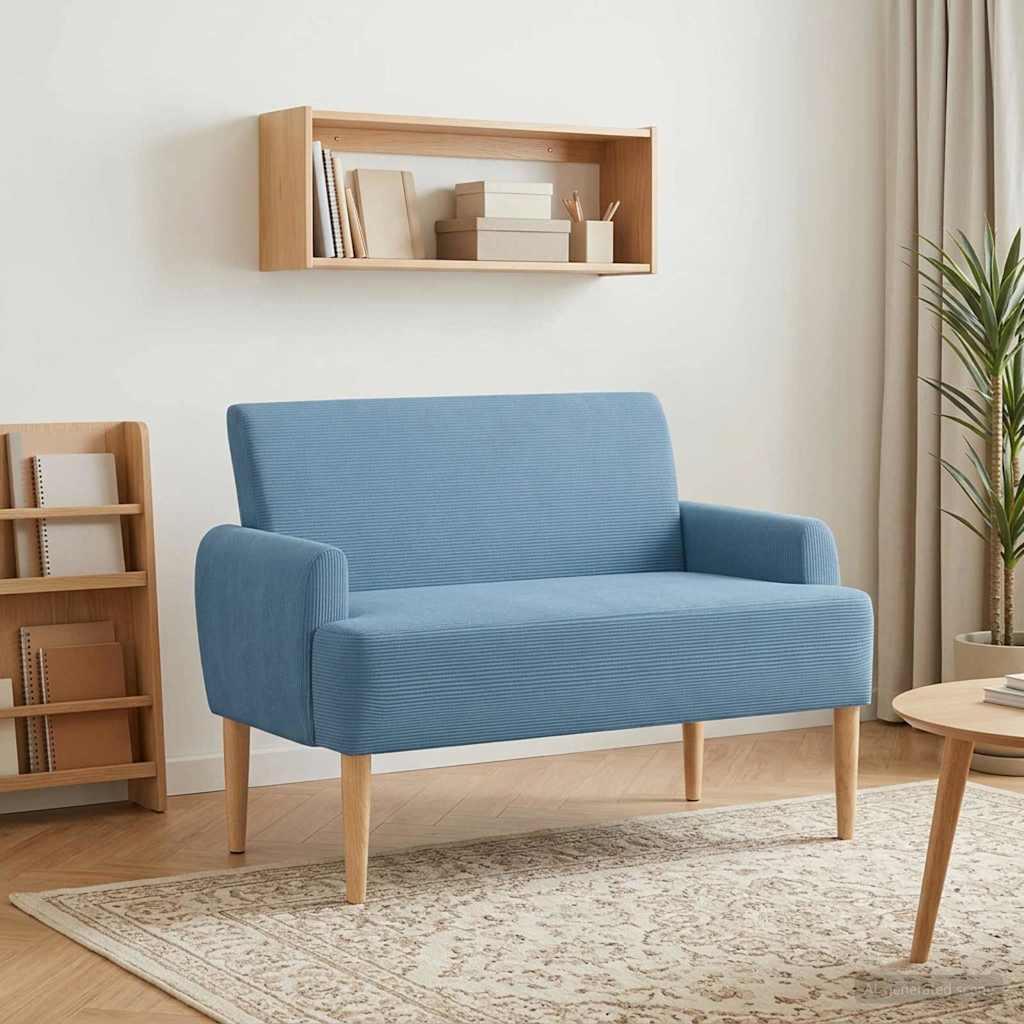 2-personers loveseat bænk i blå velourstof 116 x 67 x 81 cm