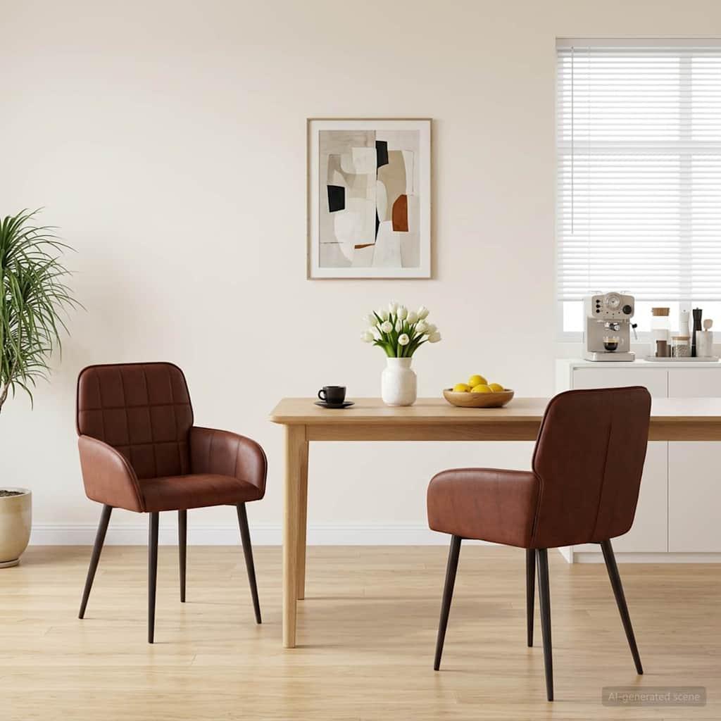Spisestole 2 stk i kunstlæder med armlæn - skinnende brun 57 x 50 x 85 cm