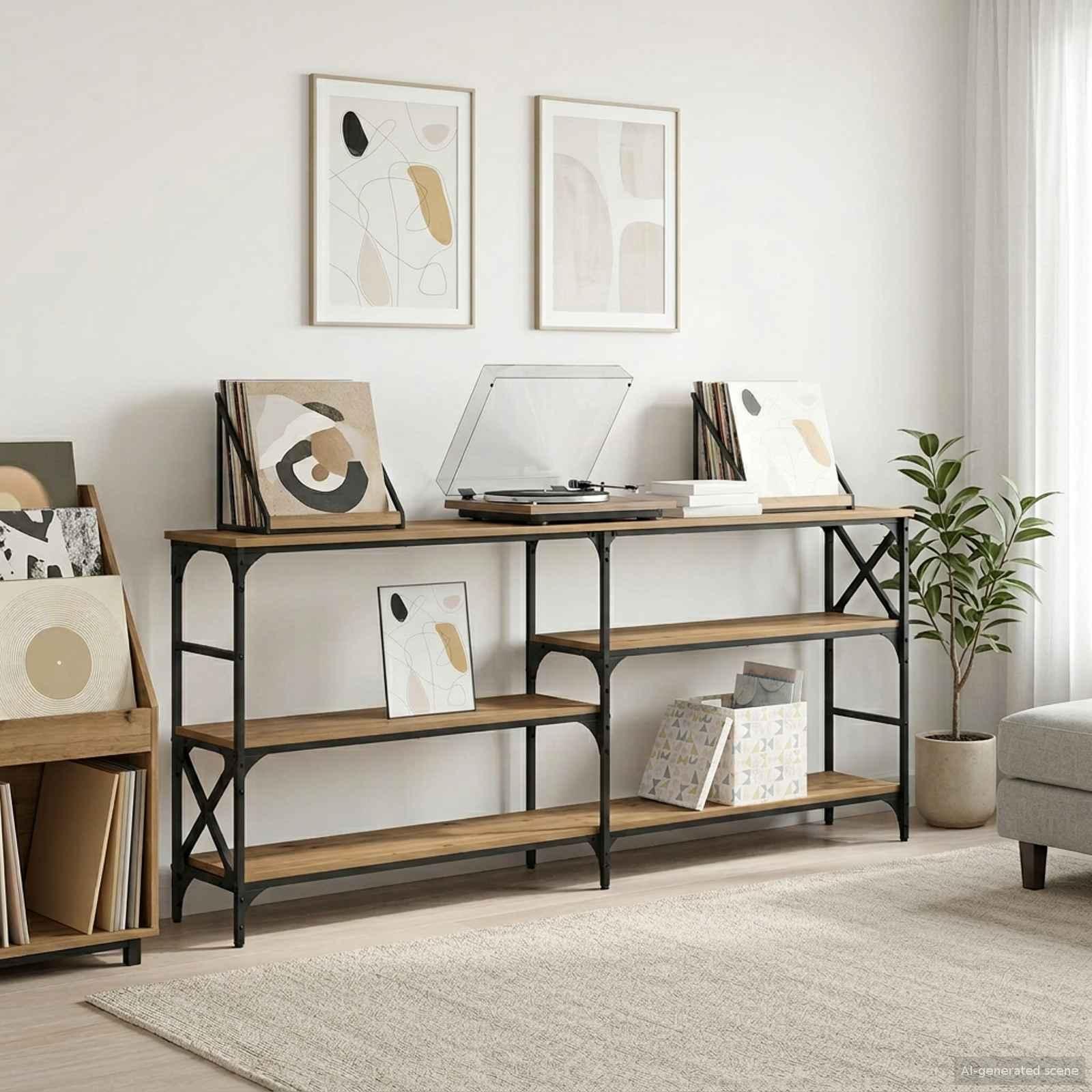 Konsolbord i metal med 3 hylder 180 x 29 x 76,5 cm