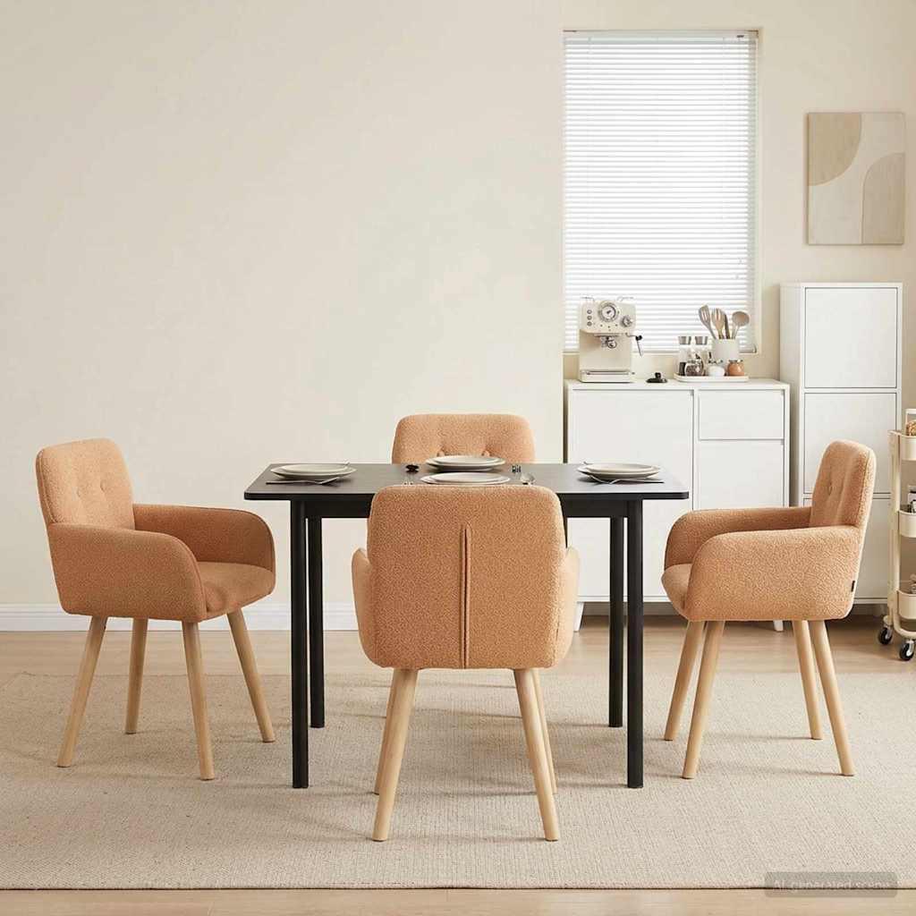 Spisestole 4 stk i bouclé med armlæn beige 59 x 57 x 85 cm