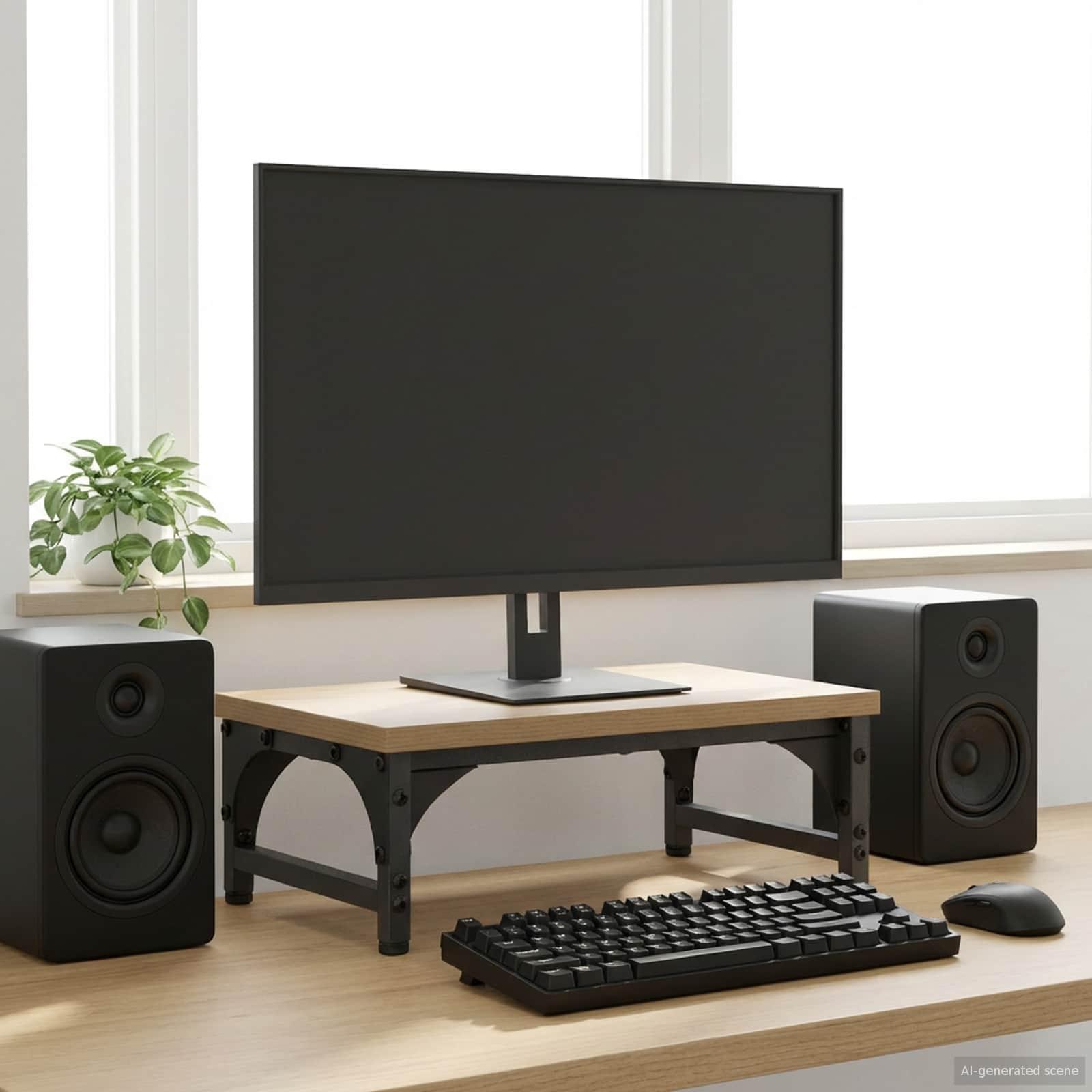 Monitor stativ i artisan-eg 37 x 23 x 14 cm - minimalistisk skærmholder