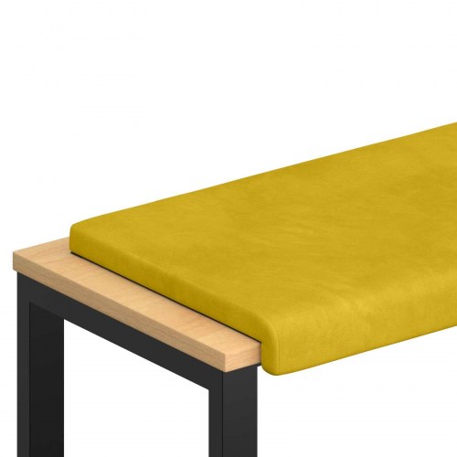 Bænkpude i velour gul 110 cm med skridsikker bund, dybde 35 cm