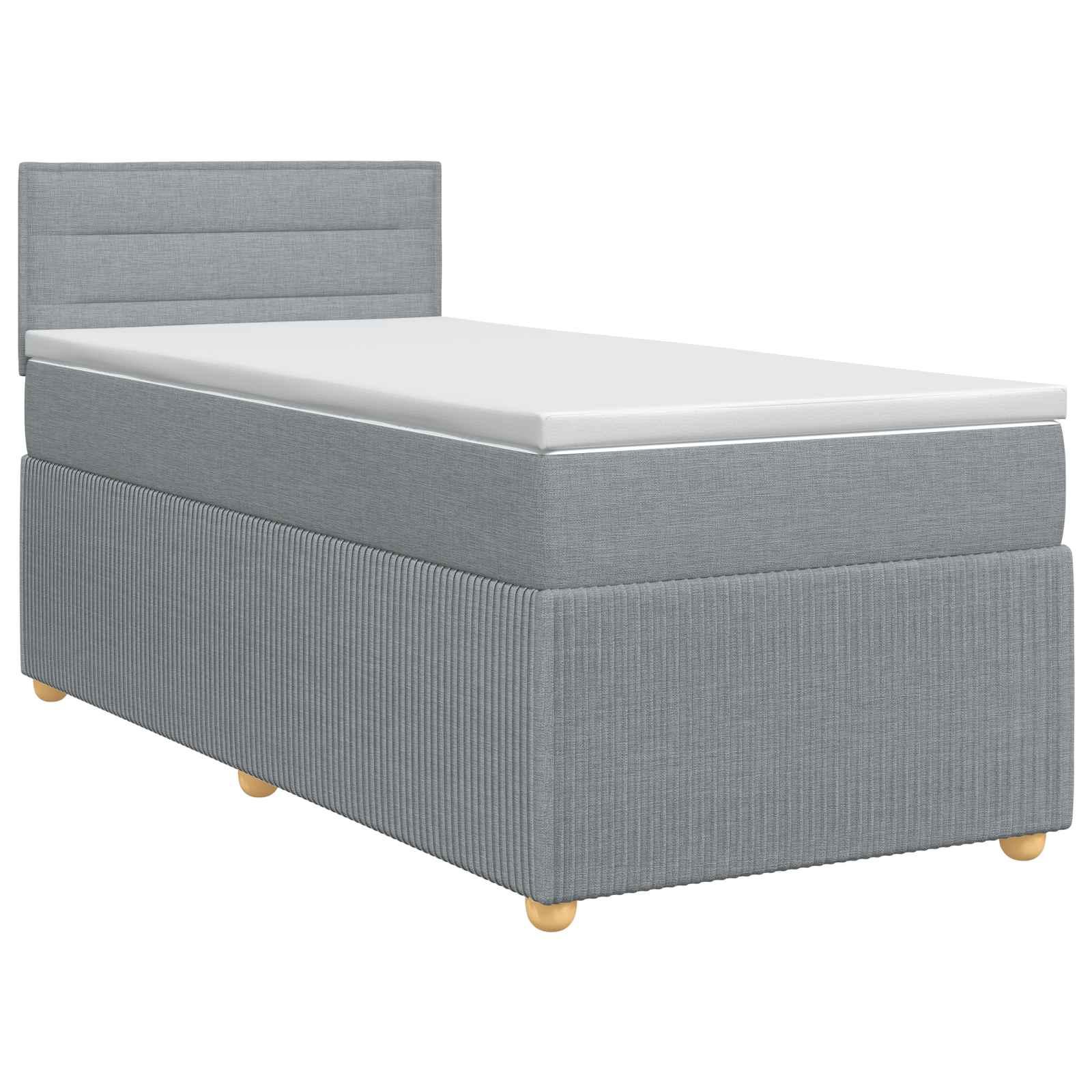 Kontinentalseng 90 x 200 cm med topmadras og justerbar hovedgavl - lysegrå stof