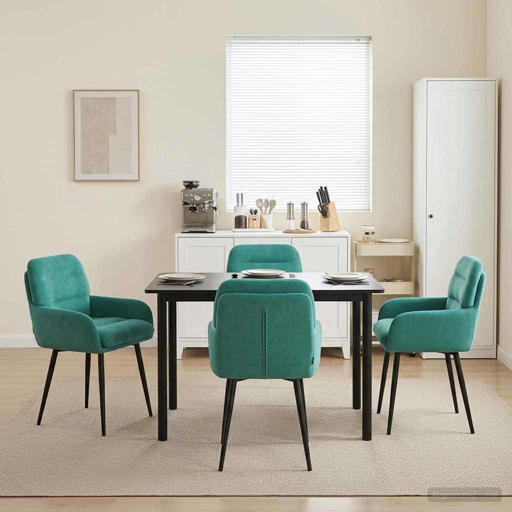 Spisebordsstole 4 stk i fløjl med armlæn - turkis, 59 x 59,5 x 90 cm