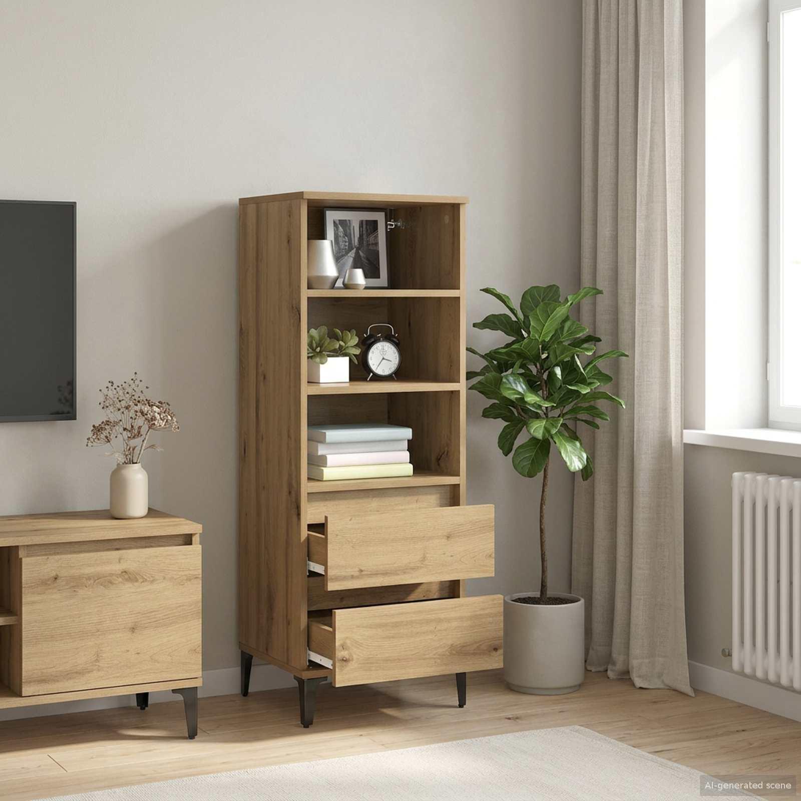 Highboard i artisan-eg 40 x 36 x 110 cm med 2 skuffer