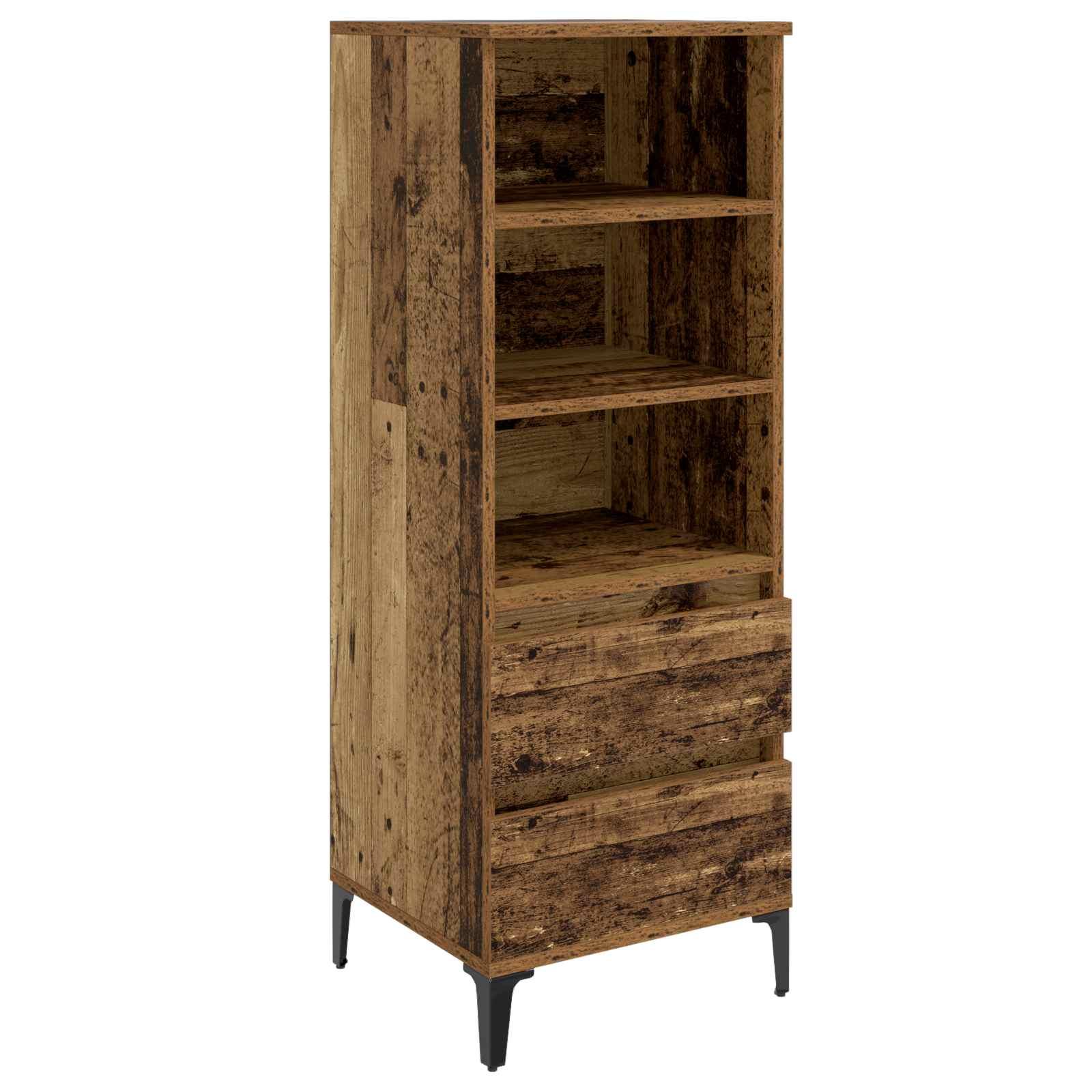 Highboard i gammelt træ 40 x 36 x 110 cm med 2 skuffer