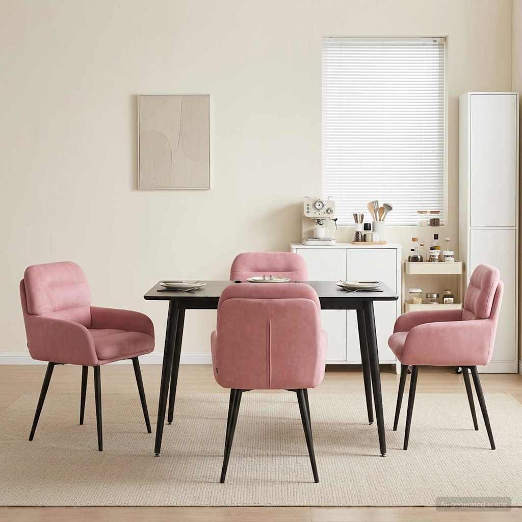 Spisestole 4 stk i fløjl med armlæn - lyserød 59 x 59,5 x 90 cm
