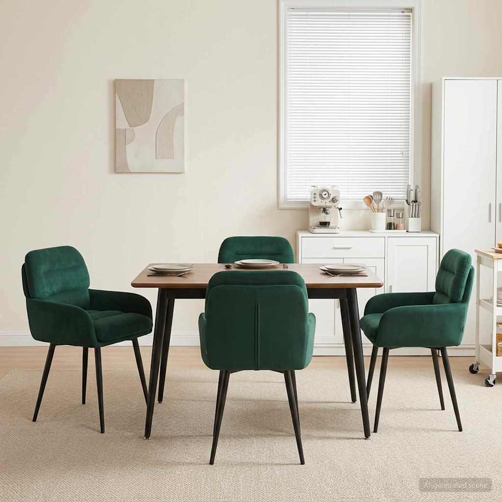 Spisebordsstole 4 stk i fløjl med armlæn mørkegrøn 59 x 59,5 x 90 cm