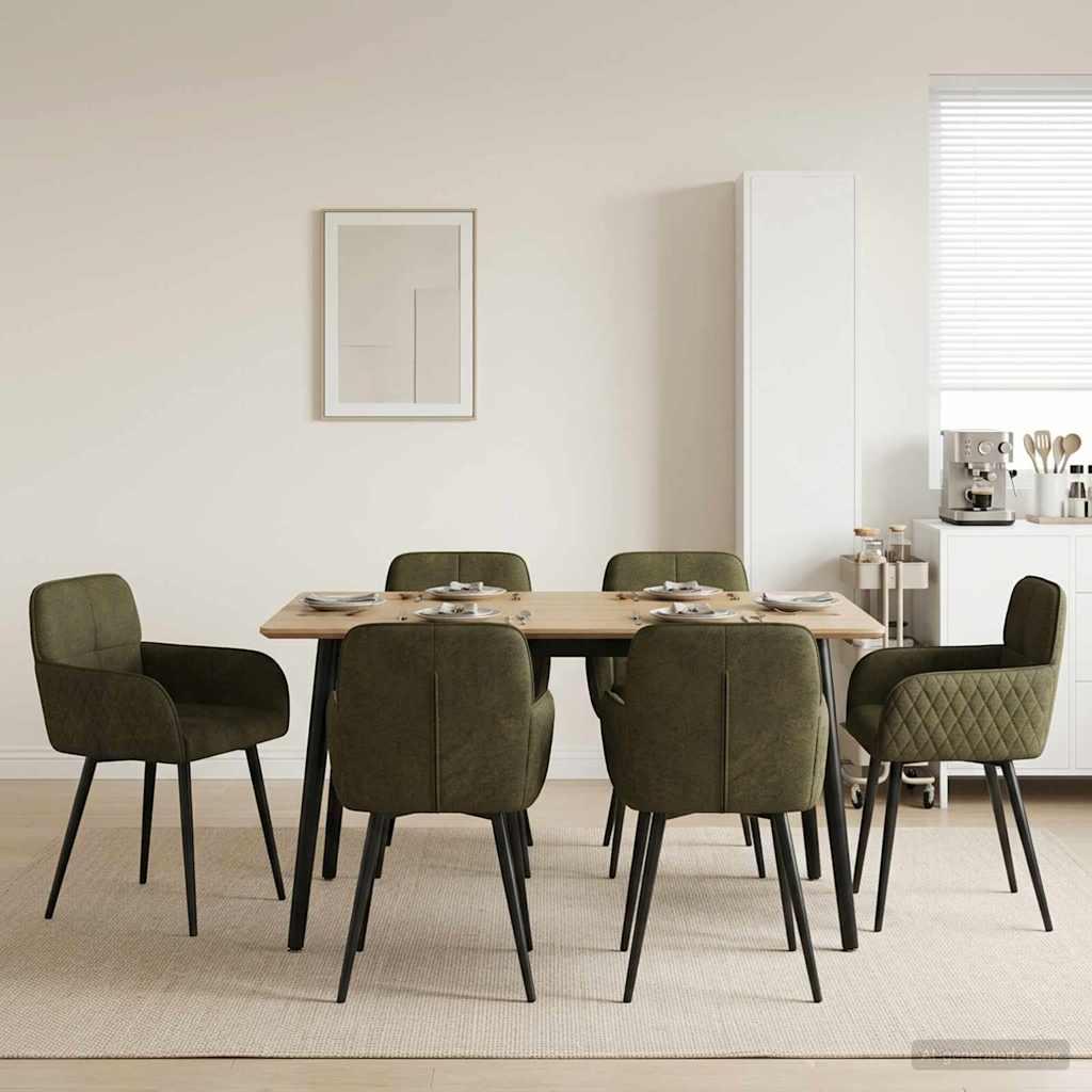 Spisestole 6 stk. i faux suede læder med armlæn - army grøn 59 x 56,5 x 85 cm