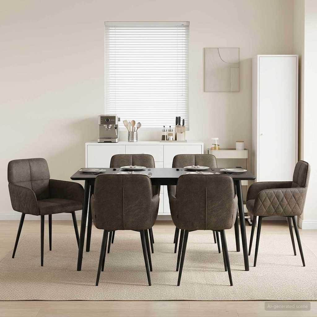 Spisestole 6 stk i faux suede læder med armlæn - mørkegrå 59 x 56,5 x 85 cm