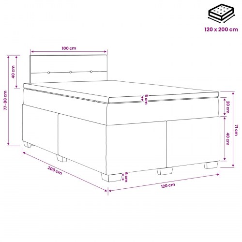 Boxmadras seng med topmadras og hovedgærde i sort fløjl 120 x 200 cm