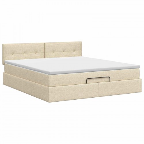 Ottoman seng med opbevaring 180 x 200 cm cremefarvet stof inkl. madras