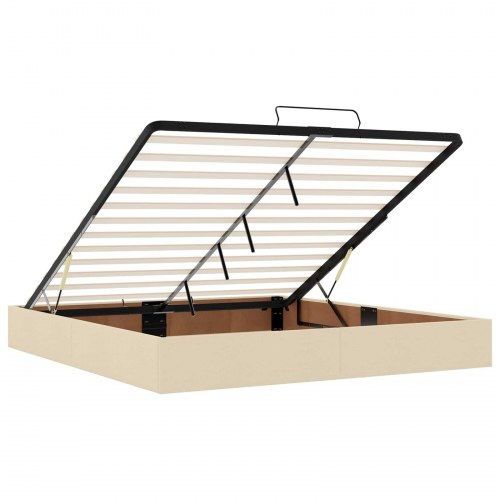 Ottoman seng med opbevaring 180 x 200 cm cremefarvet stof inkl. madras