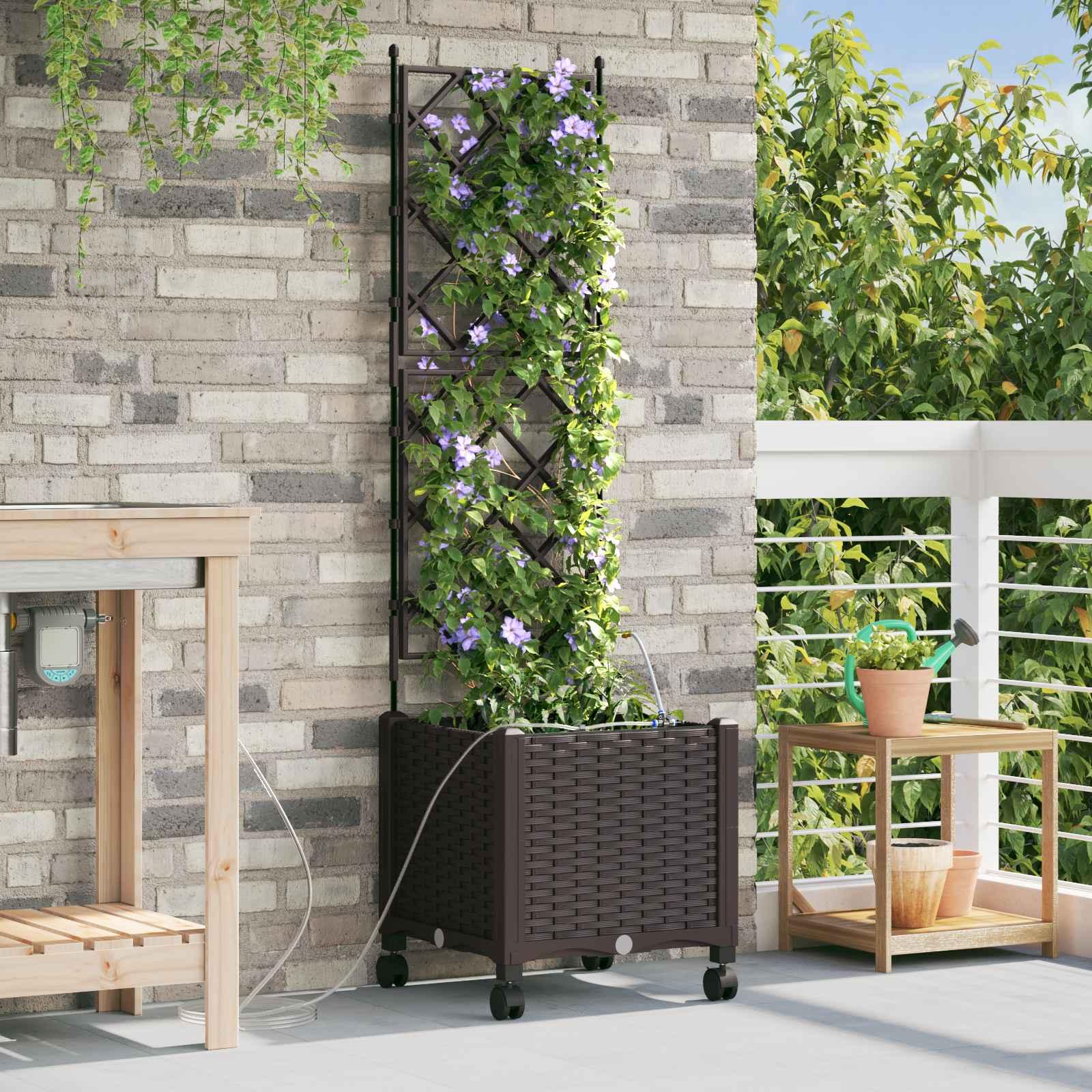 Havekrukke med vanding, espalier og hjul brun 40 x 40 x 148 cm