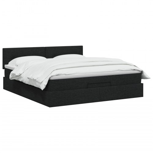 Ottoman seng med madras og opbevaring 180 x 200 cm sort stof