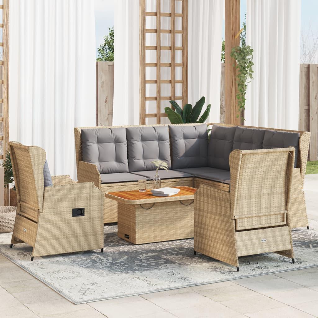 Loungesæt til haven 6 dele med hynder i polyrattan beige