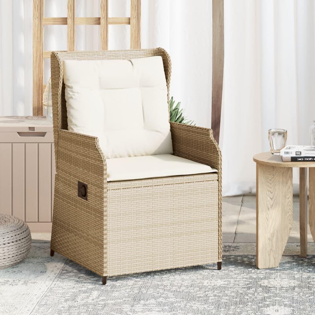 Havestole 2 stk. med lænefunktion og hynder i polyrattan - beige