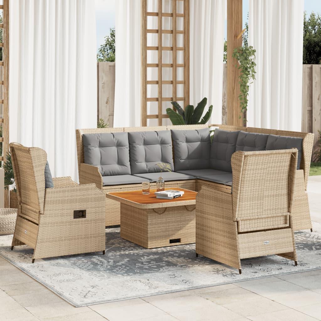 Loungesæt til haven 5 dele med hynder i polyrattan beige