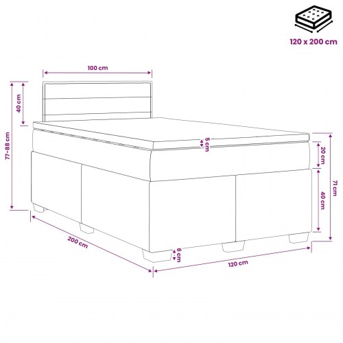 Boksmadras med topmadras cremefarvet 120 x 200 cm stof