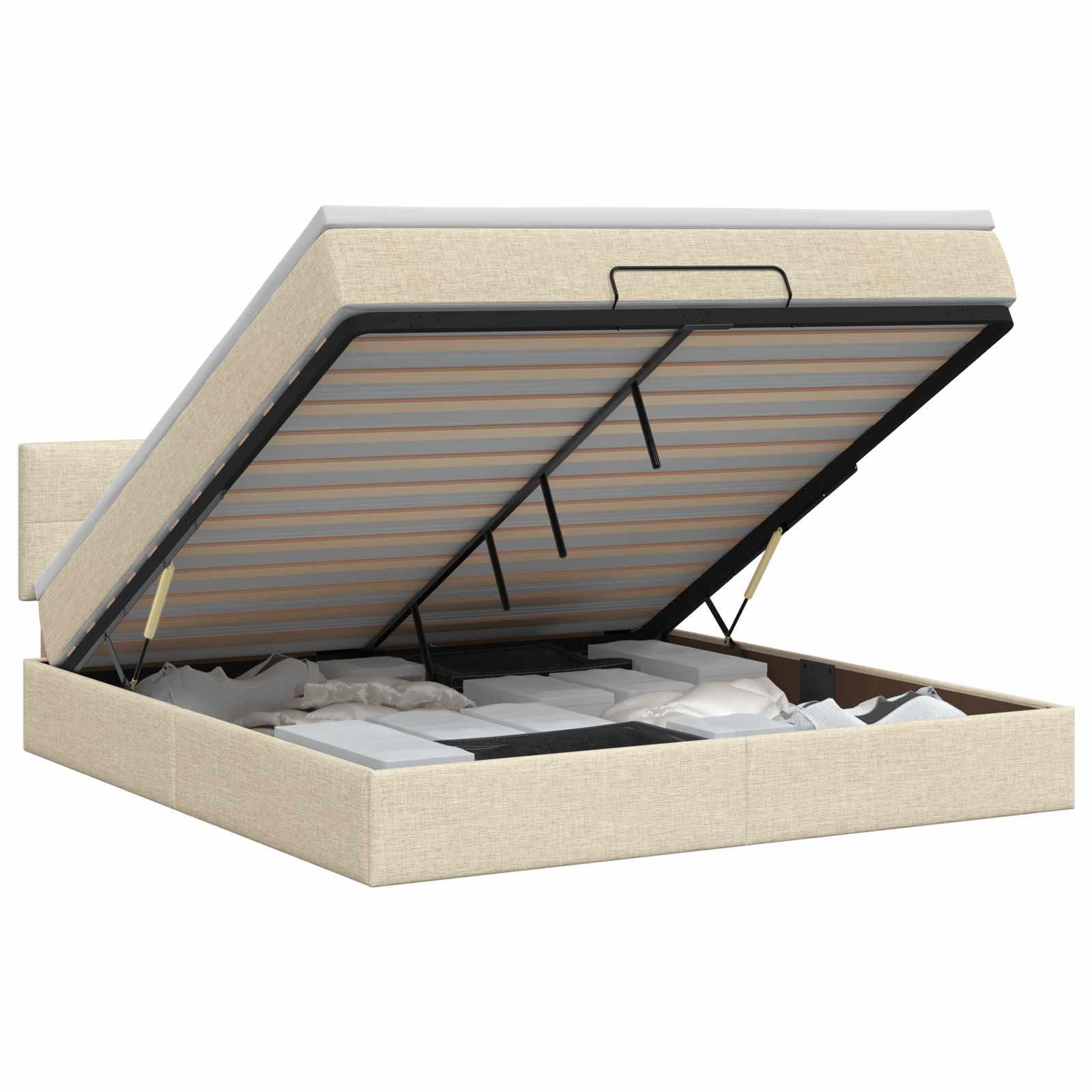 Ottoman seng med opbevaring 140 x 200 cm cremefarvet stof