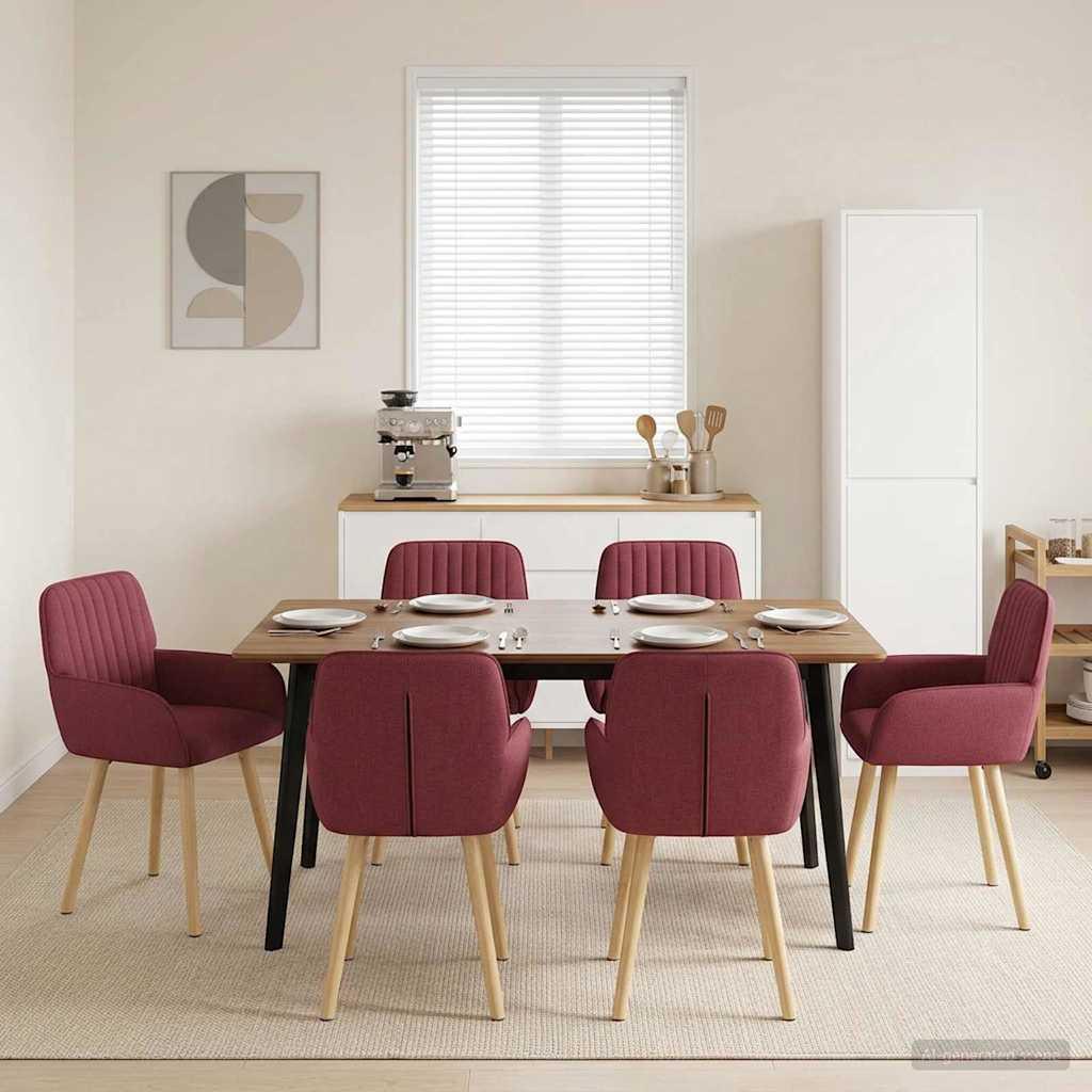 Spisestole 6 stk i stof med armlæn - vinrød, 56,5 x 50 x 87,5 cm