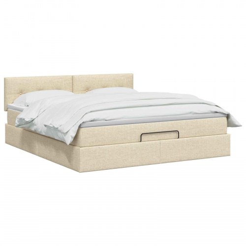 Ottoman seng med opbevaring og madras 140 x 190 cm cremefarvet stof