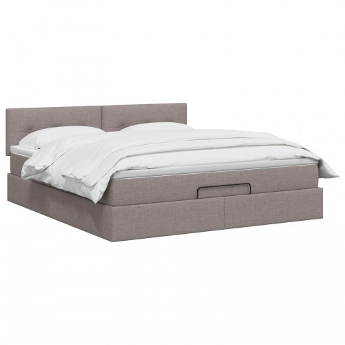 Ottoman seng med opbevaring og madras 140 x 190 cm i gråbrun stof