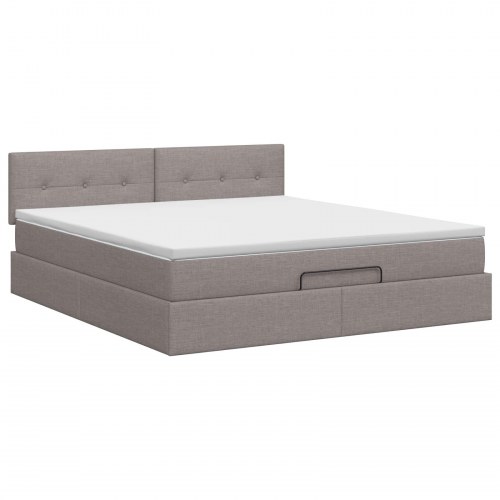 Ottoman seng med opbevaring og madras 140 x 190 cm i gråbrun stof