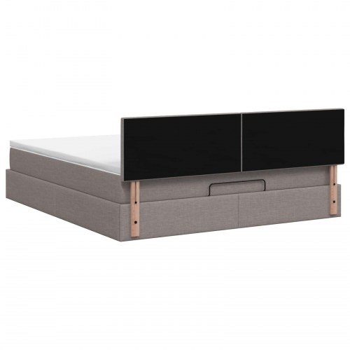 Ottoman seng med opbevaring og madras 140 x 190 cm i gråbrun stof