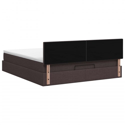 Ottoman seng med opbevaring og madras 140 x 190 cm mørk brun stof