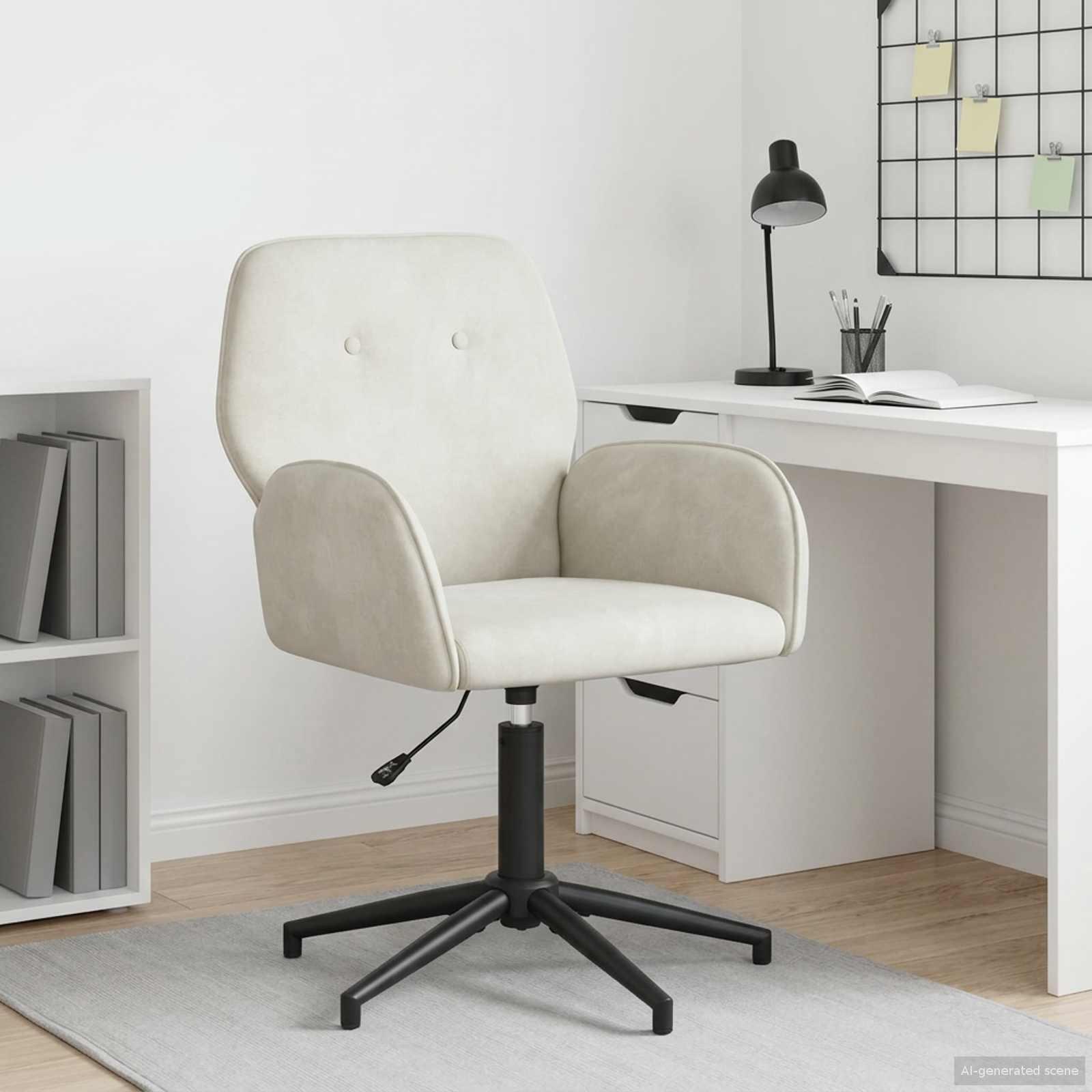 Svingbar skrivebordsstol 54 x 55 x 90 cm cremefarvet fløjl