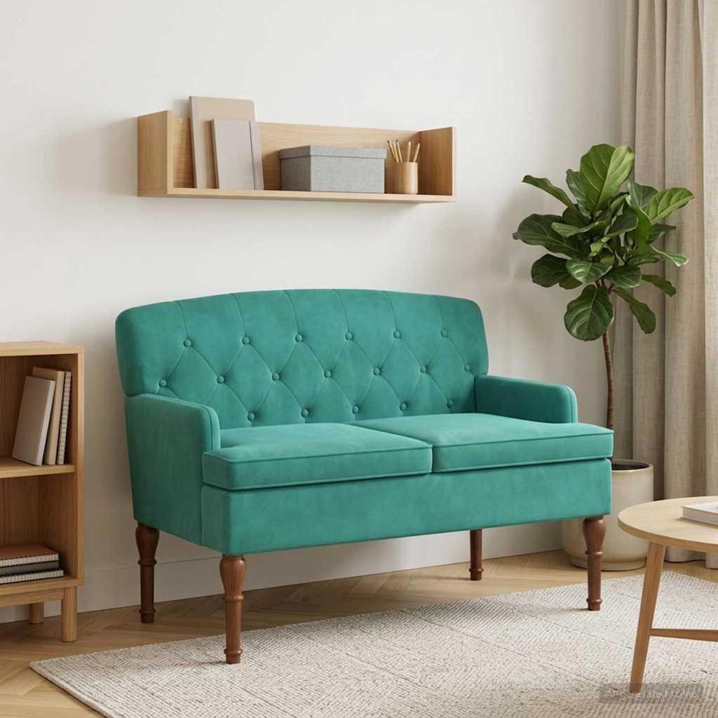 2-personers loveseat i fløjl med knap tufting - turkis 111 x 65 x 79 cm