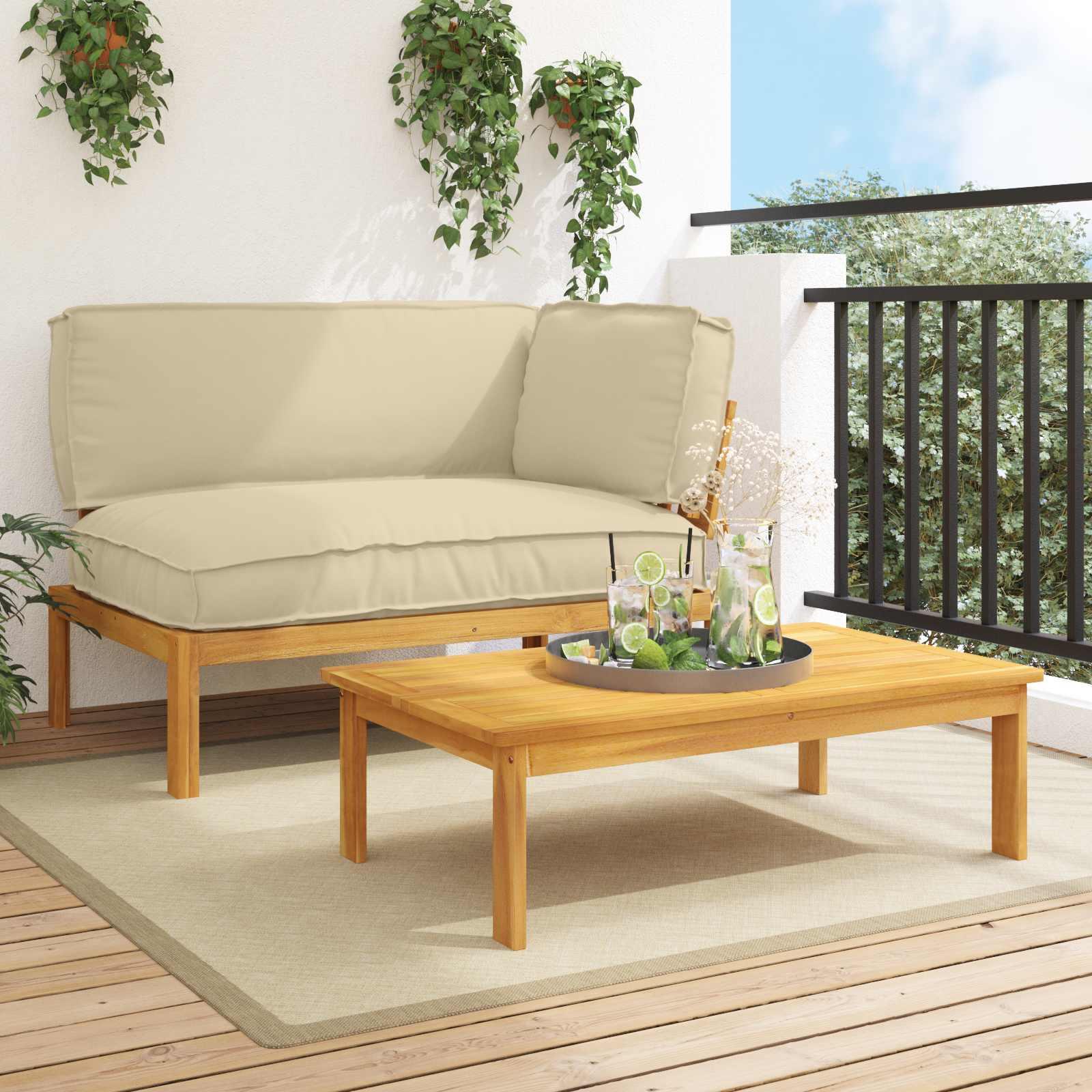 Sofa sæt med puder i massivt akacietræ 2 stk beige