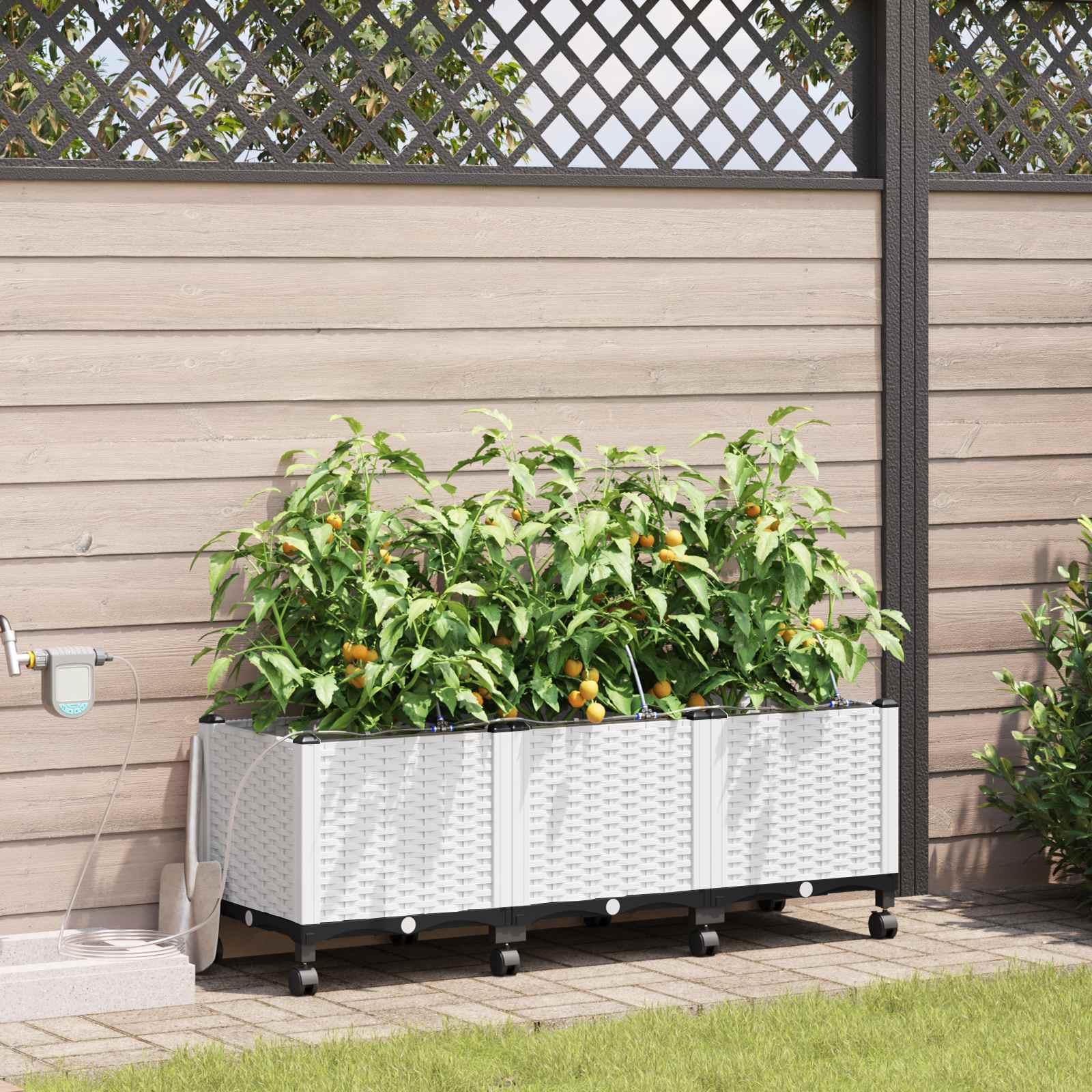 Havekrukke med vanding og hjul 3 stk. hvid 120 x 40 x 43,5 cm