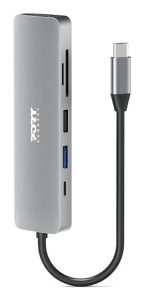 Port Designs USB-C hub i sølv med HDMI, USB og kortlæser