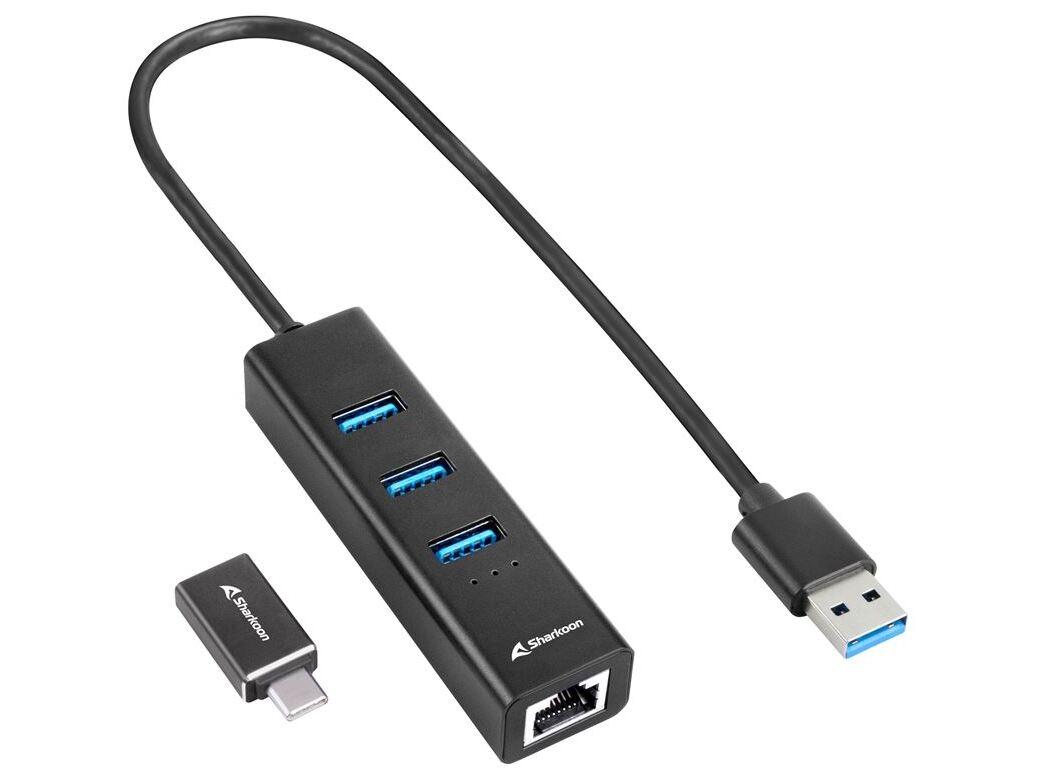 Sharkoon Shark USB-hub med 3 x USB-A 3.2 Gen 1 og RJ45 billede